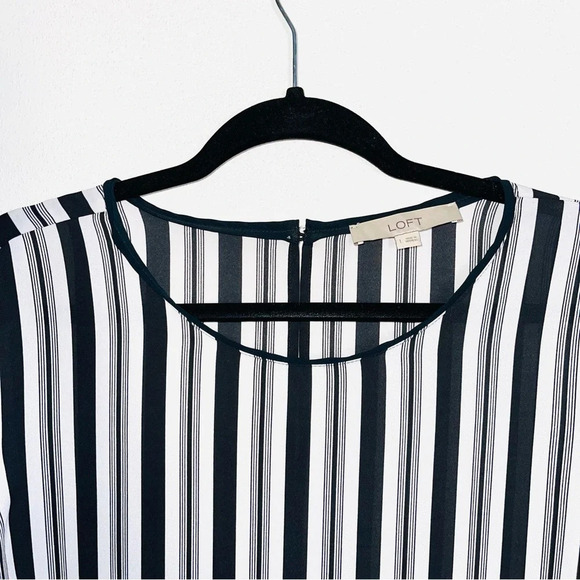 LOFT White & Black Striped Bell Sleeve Blouse Large Women’s - Picture 2 of 11